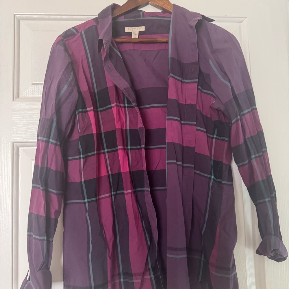 Burberry Purple and Black Plaid Shirt
